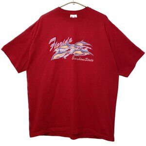 Vintage Y2K Florida Souvenir T-Shirt Men XL Red Graphic Dolphins Nature Animals